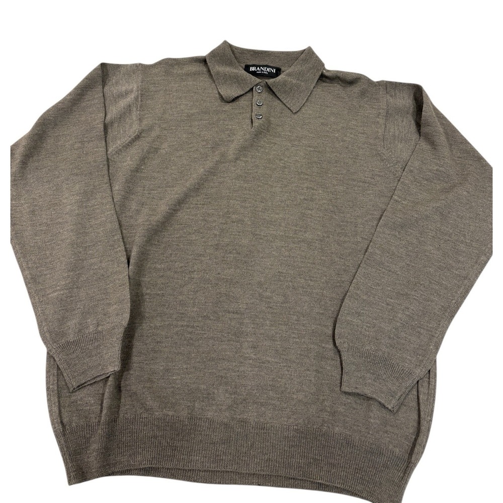 Brandini Men's Polo Merino Wool Sweater‎ Oliver Green Sz M Italian Made Business
